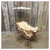 Antique Victorian Style Wicker Doll Carriage with