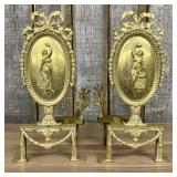 A Pair of Louis XVI Style Brass and Iron Figural F
