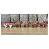 A Set of Horse-Drawn Clydesdale Beer Wagon Figures