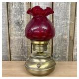 Vintage Electric Cranberry Glass and Brass Toned M