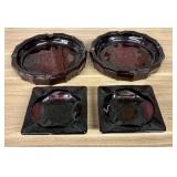 A Set of Four Ruby Red Pressed Glass Ashtrays Attr
