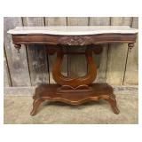 Victorian Style Marble-Top Lyre Base Console Table