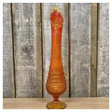 Mid-Century Modern Amberina Swung Glass Hobnail Va