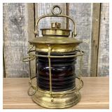 Vintage Brass Nautical Signal Lantern with Red Fre