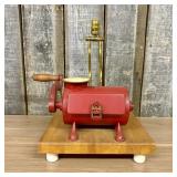 Repurposed Antique Cast Iron Grinder and Brass Tab