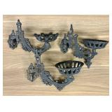 Three Antique Victorian Cast Iron Swivel Oil Lamp