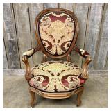 Louis XV Style Carved Wood Armchair with Exotic An
