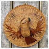 Vintage Woven Rattan and Bamboo Bird Wall Hanging