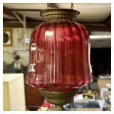 Victorian Style Cranberry Glass Hanging Hall Lamp