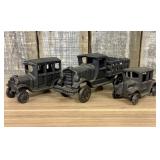 Three Vintage Style Cast Iron Automotive Toys 4"X8