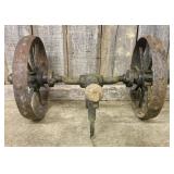 Pair of Antique Cast Iron Wheels on Crank Axle for