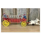Horse-Drawn Fire Ladder Wagon with Team and Two Fi