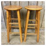 A Pair of Solid Wood Round Counter Height Stools 1