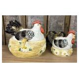A Pair of Ceramic Rooster on Nest Tableware Attrib