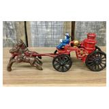 Vintage Horse-Drawn Fire Pumper Toy with Driver 2"