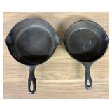 Two Vintage American Cast Iron Skillets, Sizes No.