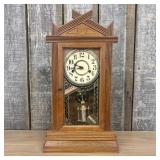 American Late Victorian Wood Mantel Clock with Mer