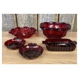 An Assortment of Ruby Red Pressed Glass Tableware