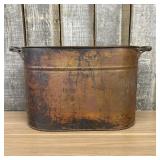 Antique Copper Wash Boiler with Cast Iron and Wood