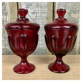 A Pair of Viking Glass Ruby Red Epic 6 Petal Lidde