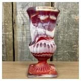 Red Slag Glass Pedestal Vase with Classical Figure