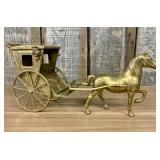 Vintage Brass Miniature Horse and Carriage Figurin