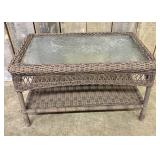 All-Weather Resin Wicker Coffee Table with Glass T