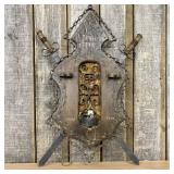 Medieval Revival Carved Wood and Iron Shield Form