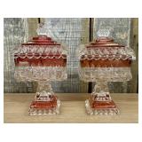 A Pair of Ruby Stained Pressed Glass Footed Weddin
