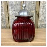 Attributed to Artland Ribbed Ruby Red Glass Canist