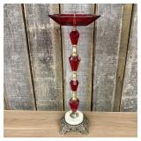 Hollywood Regency Style Standing Ashtray with Ruby