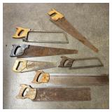 A Collection of Seven Vintage and Antique Hand Saw