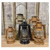 A Collection of Five Vintage Tubular Kerosene Lant