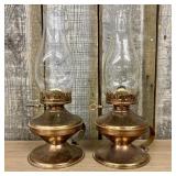 A Pair of Vintage Copper and Brass Finger Oil Lamp