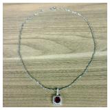 Sterling Silver and Created Ruby Pendant with 14 K