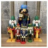 Six Vintage Style Painted Wood Nutcrackers and Dec