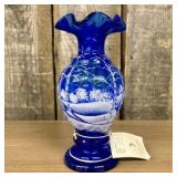 Fenton Hand Painted Cobalt Blue Glass Four Seasons