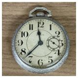 Elgin Art Deco Open-Face Silver-Toned Pocket Watch