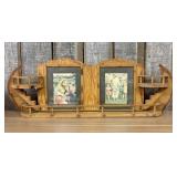 Mid-Century Folk Art Wooden Wall Shelf with Religi