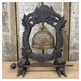 Vintage Chinese Carved Wood and Brass Table Bell w