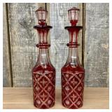 A Pair of Bohemian Style Ruby Cut to Clear Glass D