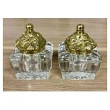 A Pair of Art Deco Style Cut Glass and Gilt Brass