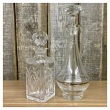 Two Glass Decanters Including a Square Cut Crystal