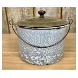 Antique Gray Mottled Graniteware Berry Pail with T