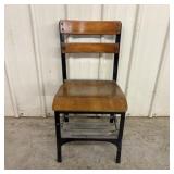 Vintage Industrial Steel and Wood Side Chair with