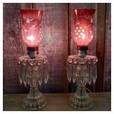 A Pair of Vintage Ruby Etched Glass and Crystal Pr