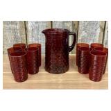 11-Piece Set of Anchor Hocking Royal Ruby Hobnail