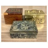 A Trio of Asian Style Decorative Metal and Wood Tr