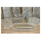 A Set of Five Clear Pressed Glass Tableware Pieces