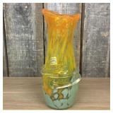 Blue Lagoon BC Hand-Blown Art Glass Vase with Ruff